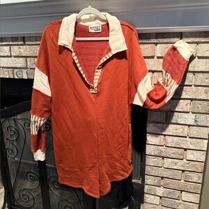 Bucket List long sleeve knit romper, brown/ivory, size Large, EUC